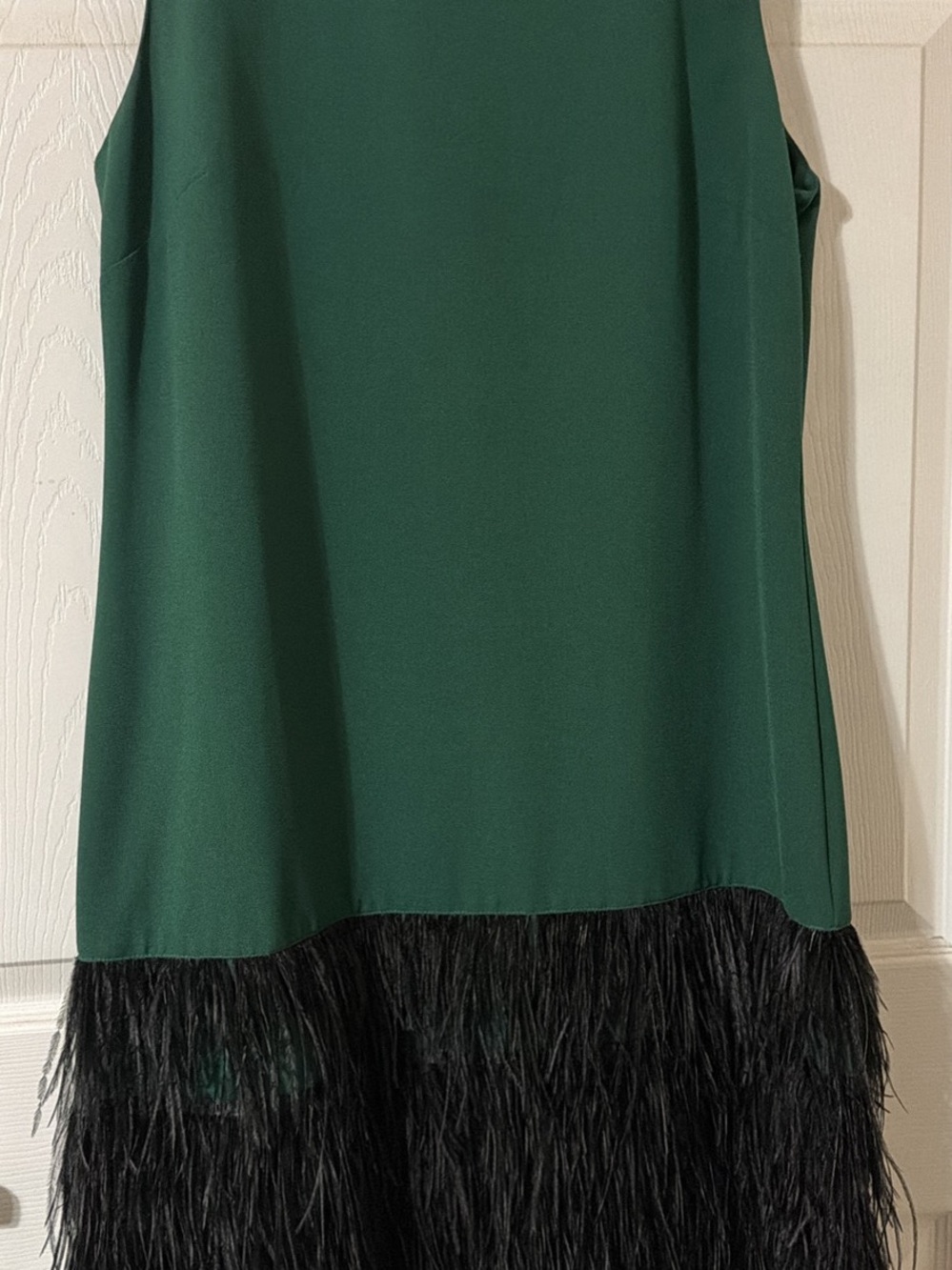 Daniel Cremieux Emerald Green Mini Skirt with Black Feather Hem